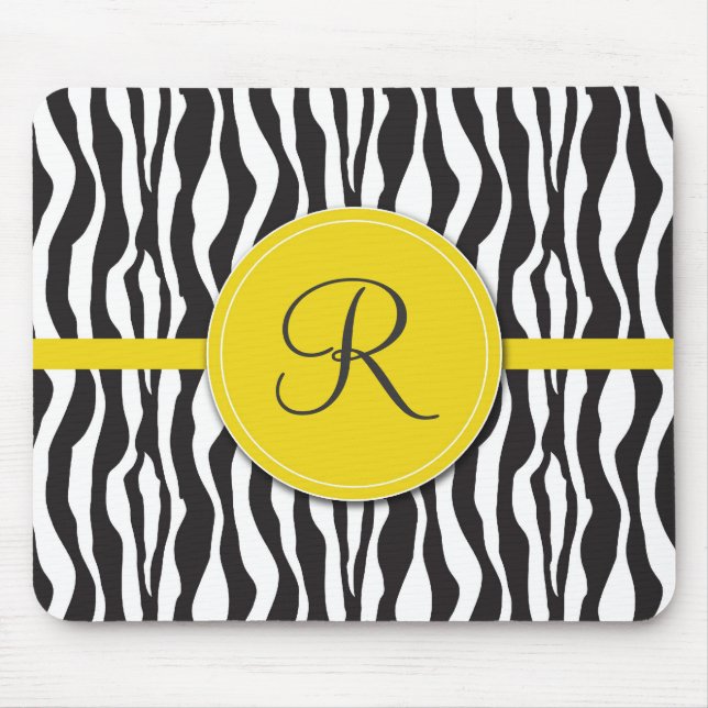 Girly gelber Monogrammzebra-Druck Mousepad (Vorne)