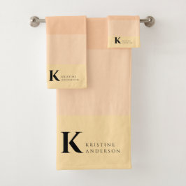 Girly Gentle Peach Ombre Classic Monogram Badhandtuch Set