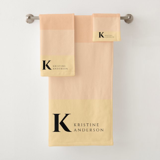 Girly Gentle Peach Ombre Classic Monogram Badhandtuch Set (Insitu)