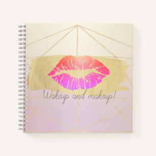 Girly Geometric, Gold Pinselstrich, Glitzernde Lip Notizbuch