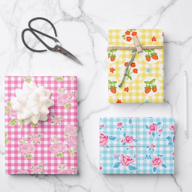 girly gingham check pattern geschenkpapier set (Vorderseite)