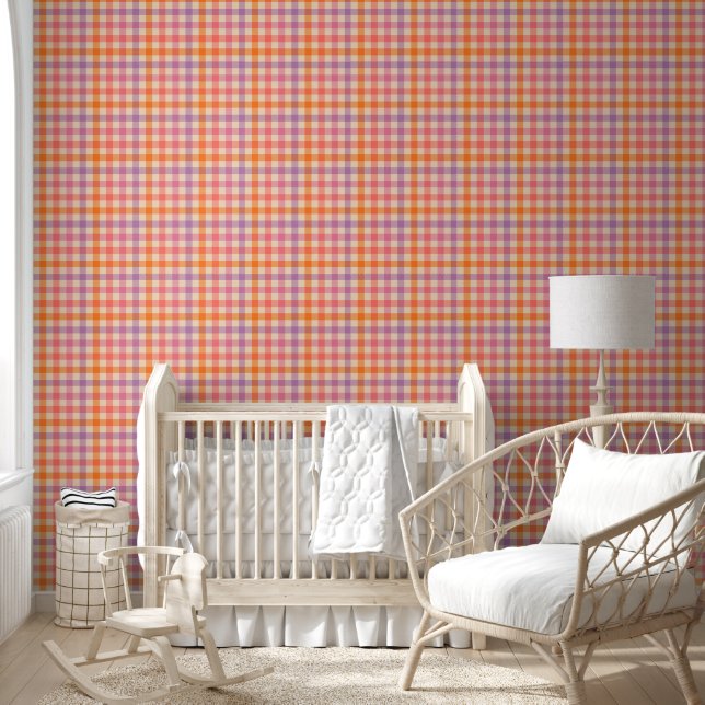 Girly Gingham Checkered in Rosa und Lila Tapete (Kinder)