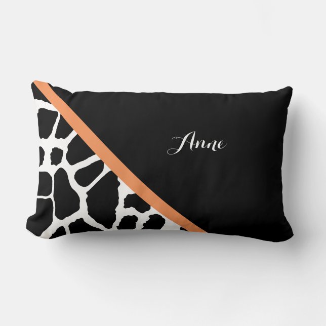 Girly Giraffe Print Modern Orange Streifen mit Nam Lendenkissen (Vorderseite)