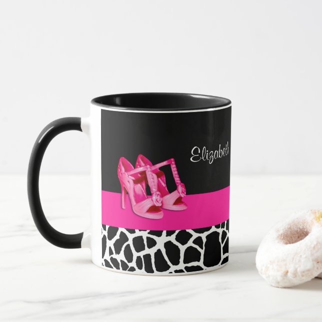 Girly Giraffe Print Niedlich Pink Pumps Schuhe und Tasse (Mit Donut)