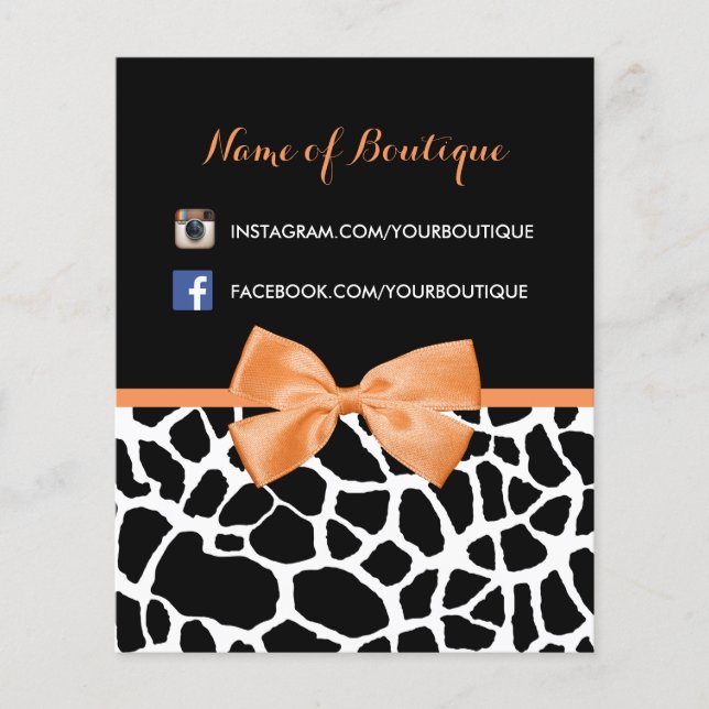 Girly Giraffe Print Orange Bow Fashion Boutique Flyer (Vorne)