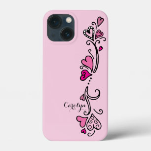 Girly Girl Hot Pink Herzen mit Namen Case-Mate iPhone Hülle