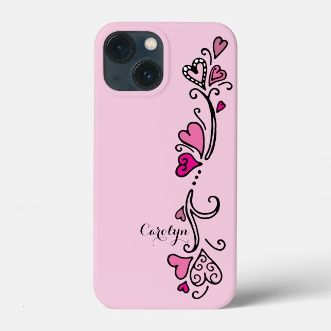Girly Girl Hot Pink Herzen mit Namen Case-Mate iPhone Hülle (Rückseite)