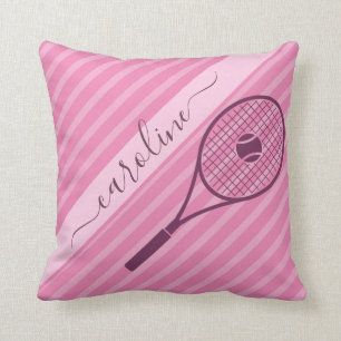 Girly Girl Pink Striped Tennis Racket & Ball Niedl Kissen