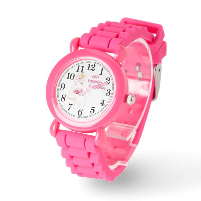 Girly Girls No Prob-Llama Pink Armbanduhr (Winkel)