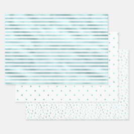 Girly Glam Aqua Mint Streifen Geschenkpapier Set