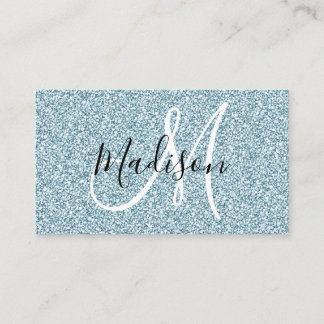 Girly & Glam Blau Silber Glitter Funken Monogramm Visitenkarte