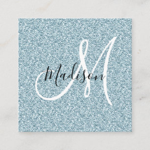 Girly & Glam Blue Silver Glitzer Sparkle Monogram Quadratische Visitenkarte