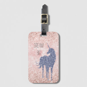 Girly Glam Blush Pink Lila Einhorn Glitzer Gepäckanhänger
