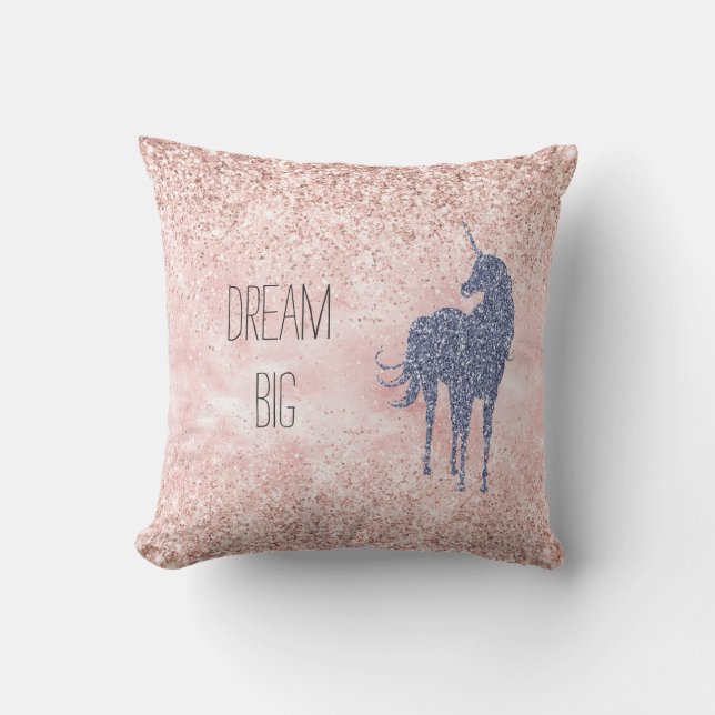 Girly Glam Blush Pink Lila Einhorn Glitzer Kissen (Vorderseite)