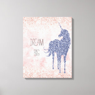 Girly Glam Blush Pink Lila Einhorn Glitzer Leinwanddruck