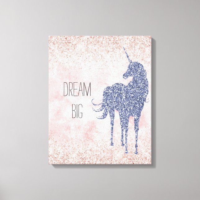 Girly Glam Blush Pink Lila Einhorn Glitzer Leinwanddruck (Vorderseite)
