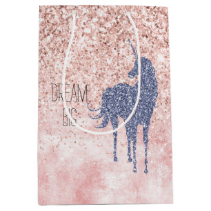 Girly Glam Blush Pink Lila Einhorn Glitzer Mittlere Geschenktüte
