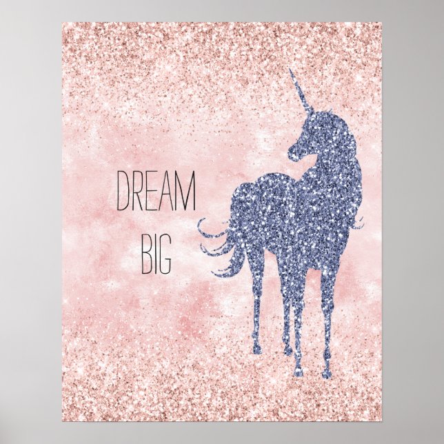 Girly Glam Blush Pink Lila Einhorn Glitzer Poster (Vorne)