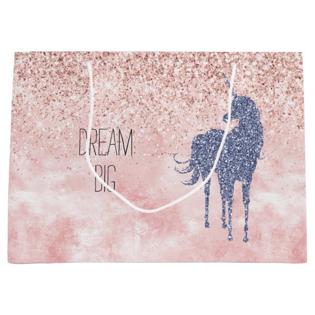 Girly Glam Blush Pink Lila Unicorn Glitzer Große Geschenktüte (Vorderseite)