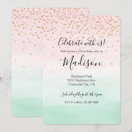 Girly Glam Blush Pink Mint Gold Sparkle Confetti Einladung