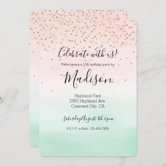 Girly Glam Blush Pink Mint Gold Sparkle Confetti Einladung