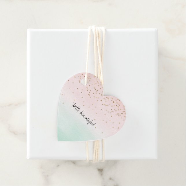 Girly Glam Blush Pink Mint Gold Sparkle Confetti Geschenkanhänger (Beispiel)