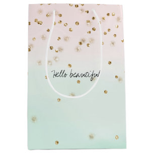 Girly Glam Blush Pink Mint Gold Sparkle Confetti Mittlere Geschenktüte
