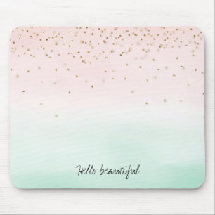 Girly Glam Blush Pink Mint Gold Sparkle Confetti Mousepad
