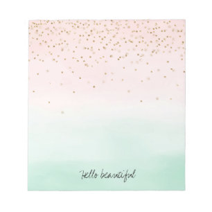Girly Glam Blush Pink Mint Gold Sparkle Confetti Notizblock