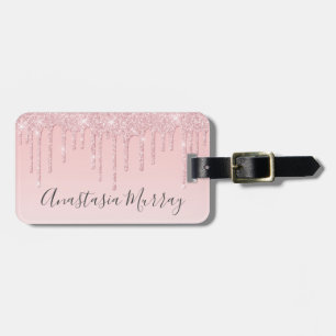 Girly Glam Blush Pink Rose Gold Glitzer Tropfen Na Gepäckanhänger