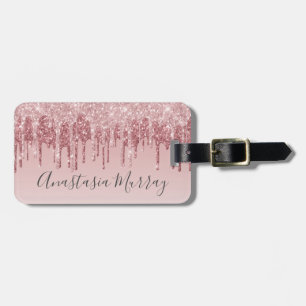 Girly Glam Blush Pink Rose Gold Glitzer Tropfen Na Gepäckanhänger