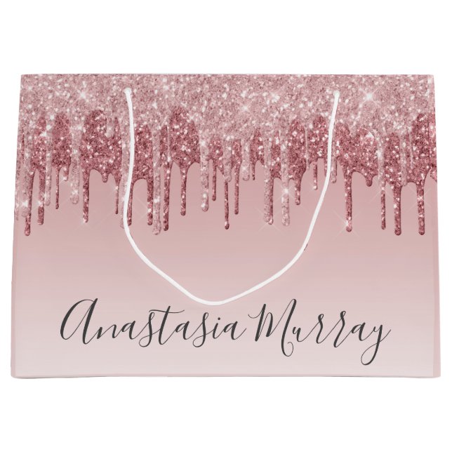 Girly Glam Blush Pink Rose Gold Glitzer Tropfen Na Große Geschenktüte (Vorderseite)