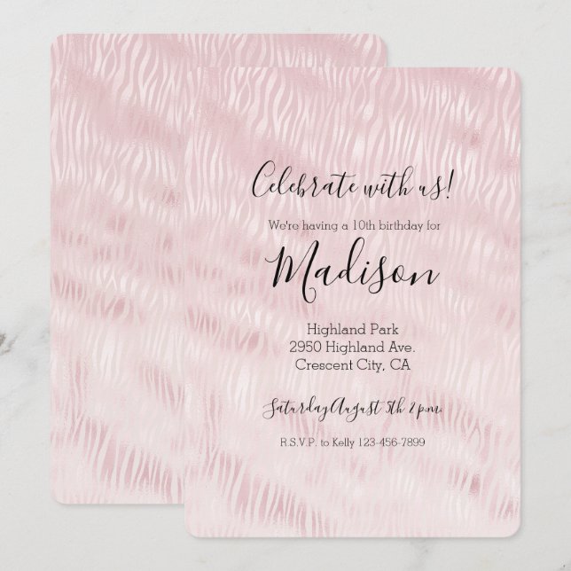 Girly Glam Blush Pink Zebra Print Einladung (Vorne/Hinten)