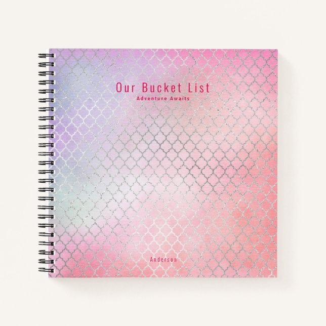 Girly Glam BUCKET LIST Pink Glitzer Custom Notizbuch (Vorderseite)