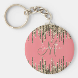 Girly Glam Glittery Pink & Golden Monogram Schlüsselanhänger