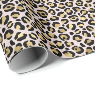 Girly Glam Gold Blush Leopard Print Geschenkpapier