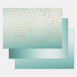Girly Glam Gold Confetti Mint Ombre Geschenkpapier Set