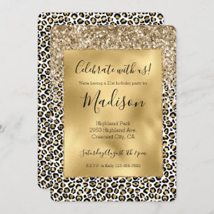 Girly Glam Gold Leopard Print Glitzer funkeln Einladung