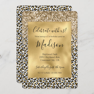 Girly Glam Gold Leopard Print Glitzer funkeln Einladung