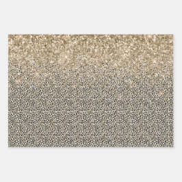 Girly Glam Gold Leopard Print Glitzer funkeln Geschenkpapier Set