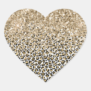 Girly Glam Gold Leopard Print Glitzer funkeln Herz-Aufkleber