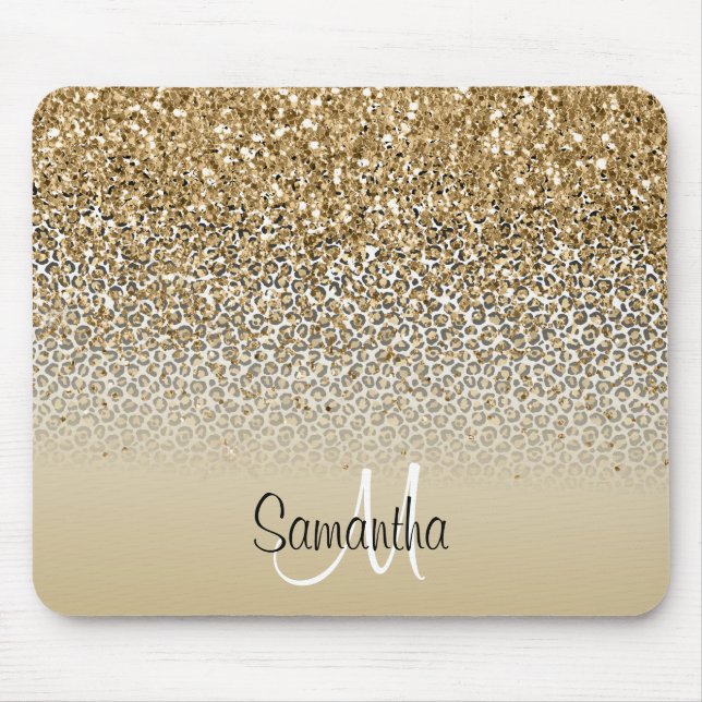 Girly Glam Gold Leopard Print Glitzer Monogram Mousepad (Vorne)