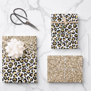 Girly Glam Gold Leopard Print Glitzer Sparkone  Geschenkpapier Set