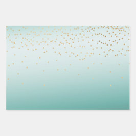 Girly Glam Gold Mini Confetti Mint Ombre Geschenkpapier Set