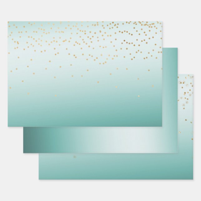 Girly Glam Gold Mini Confetti Mint Ombre Geschenkpapier Set (Set)