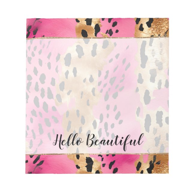 Girly Glam Gold Pink Black Leopard Notizblock (Vorderseite)
