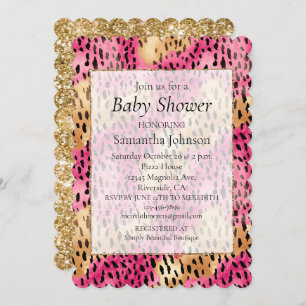 Girly Glam Gold Pink Leopard Einladung