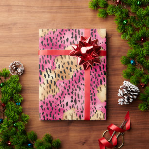 Girly Glam Gold Pink Leopard Geschenkpapier
