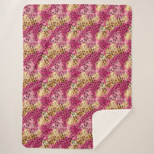 Girly Glam Gold Pink Leopard Sherpadecke