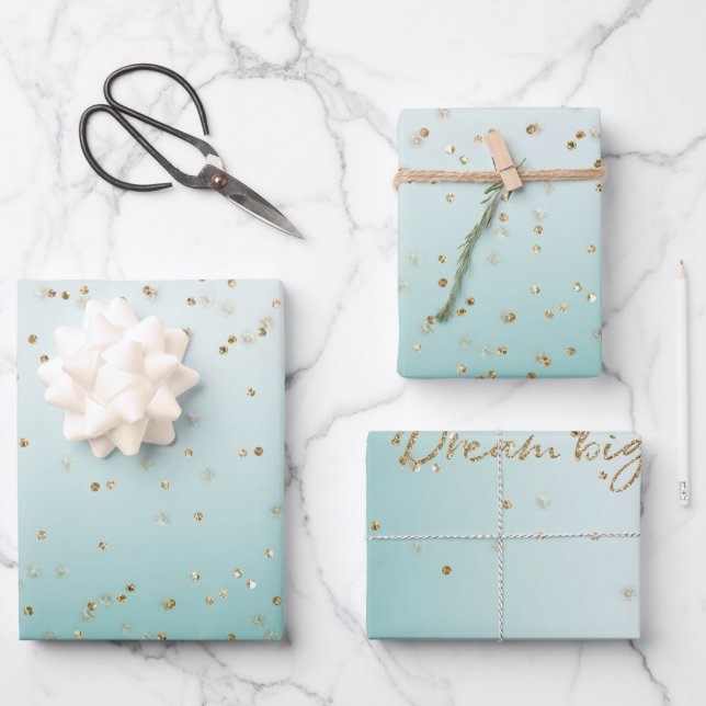 Girly Glam Gold Sparkle Confetti Mint Glitzer Geschenkpapier Set (Vorderseite)